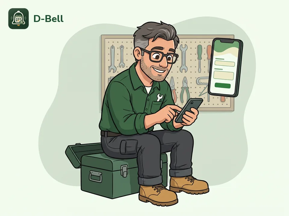The D-Bell professional filling in the application on his phone