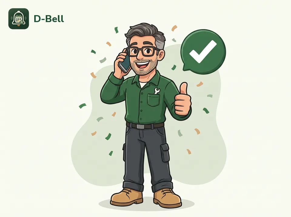 The D-Bell professional on the phone giving a thumbs up after approval